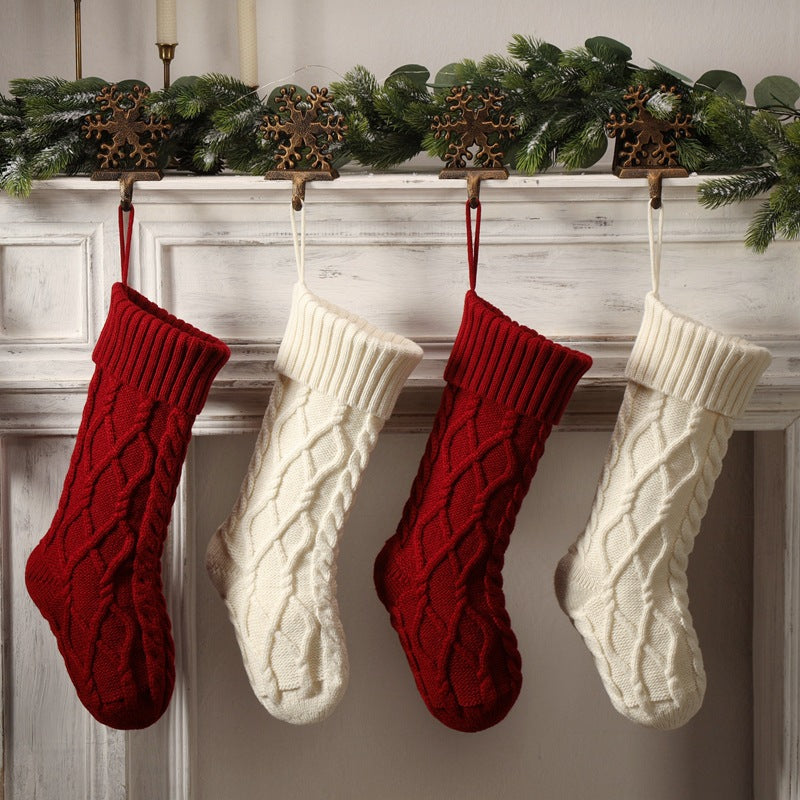 Christmas Decorations Knitted Twist Stocking Double Diamond Large  Gift Bag Xmas Tree  Hanging Home Fireplace Ornament 18"