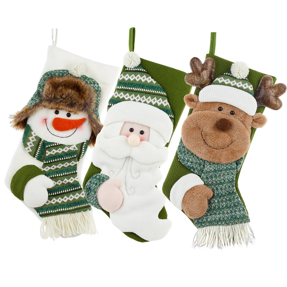 Christmas Decorations Candy Bag Green Knitted Christmas Stockings Gift Bag
