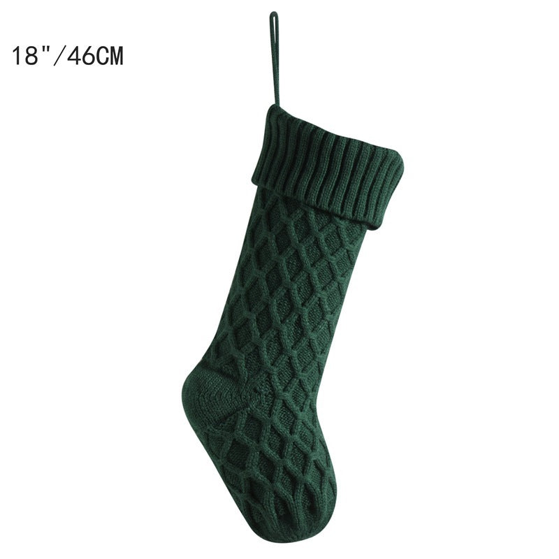Large Knitted Diamond Christmas Stocking Candy Bag Decorations Gift Bag Xmas Tree Fireplace Hanging Ornament 18"