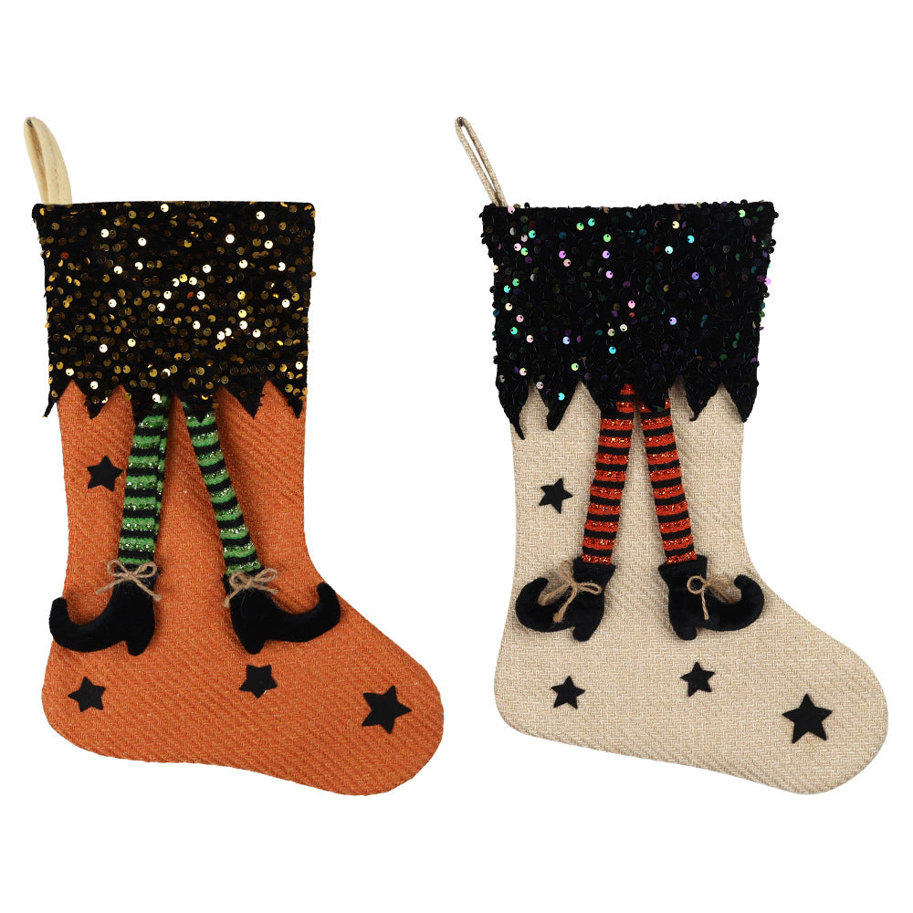 Halloween Decorations Sequin Long Leg Stocking Large Gift Bag Hanging Ornaments for Party Home Decor