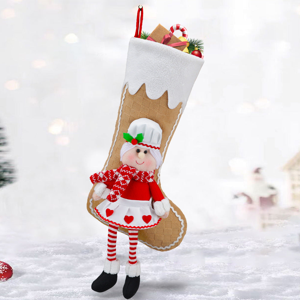 18inch Christmas Stocking Santa Gingerbread Man Heart Gift Bag Xmas Tree Hanging Ornaments Large Doll Candy Bag Decorations