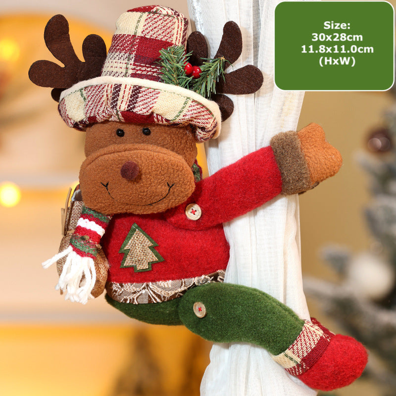 Christmas Retro Plaid Curtain Buckle Decorations Xmas Snowman Doll Curtain Tieback Festival Home Decor