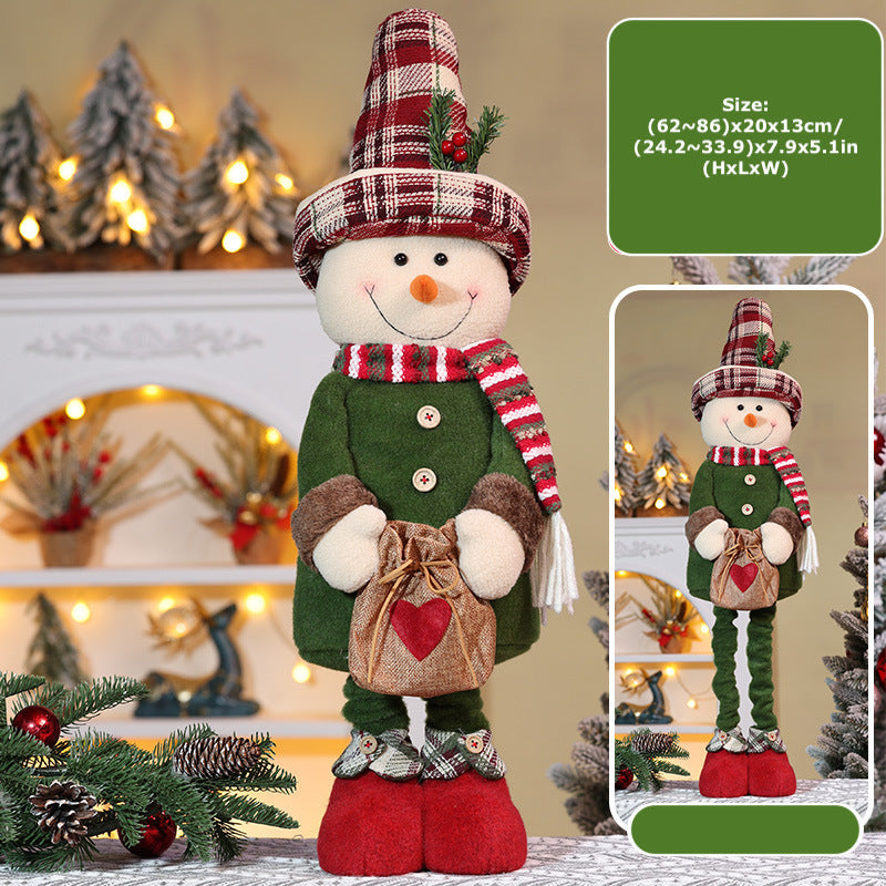 Christmas Telescope Doll Ornaments Retro Plaid Santa Decorations Snowman Deer Window Display Xmas Home Decor