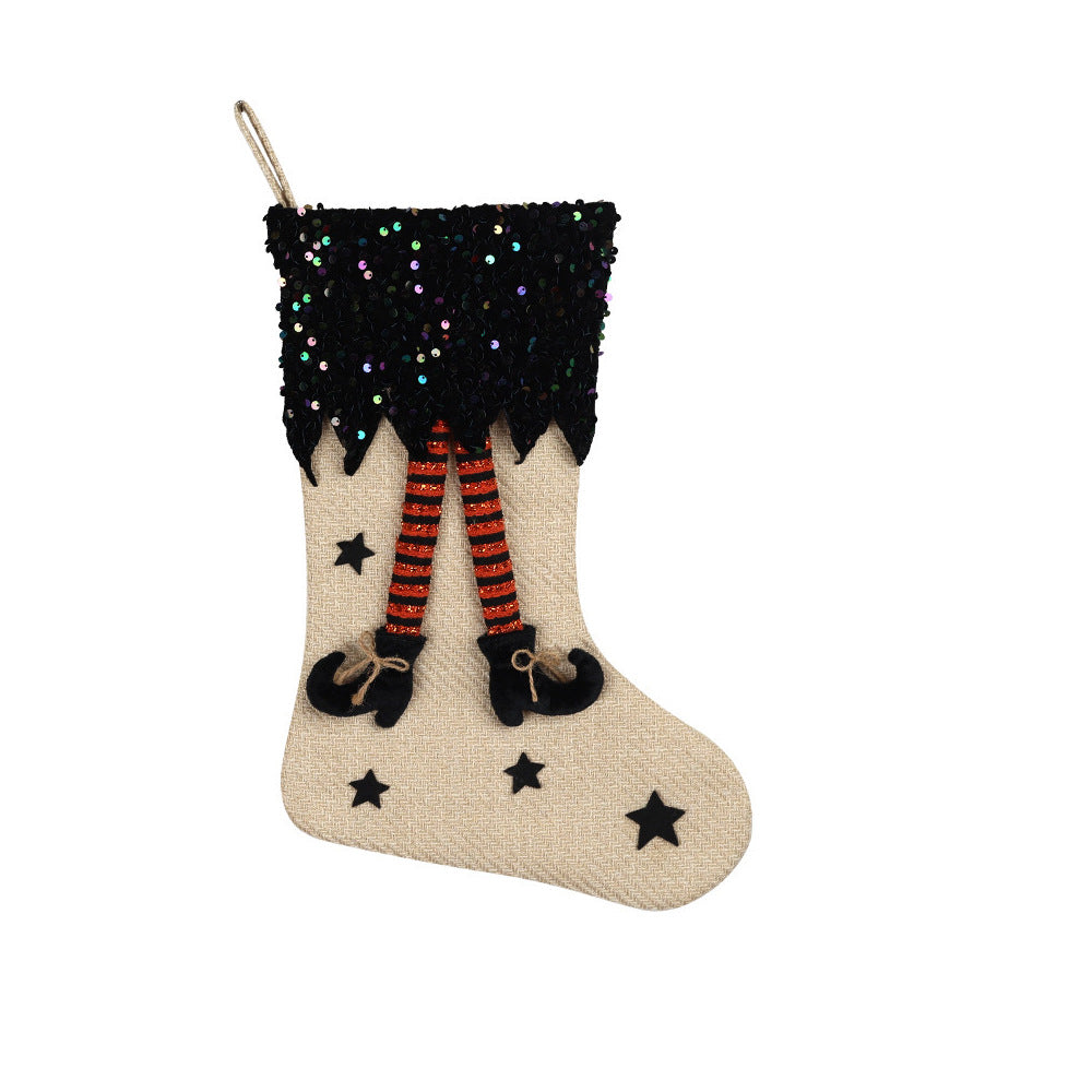Halloween Decorations Sequin Long Leg Stocking Large Gift Bag Hanging Ornaments for Party Home Decor