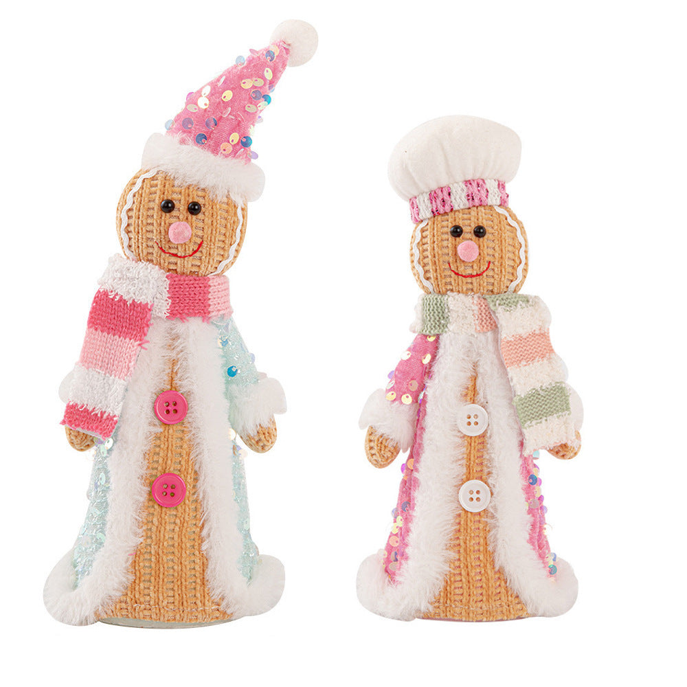 Christmas Decorations Pink Gingerbread Man Sequin Standing Doll Party Ornaments Home Table Decor Holiday Gift
