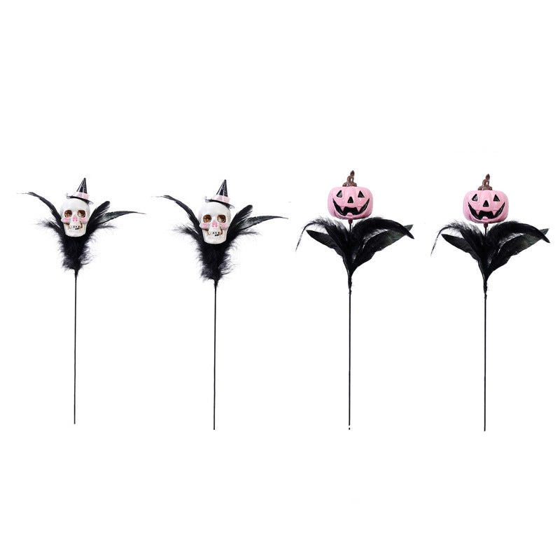 Halloween Decorations Skull Feather Branch DIY Pumpkin Bouquet Holiday Party Ornament Holiday Decor