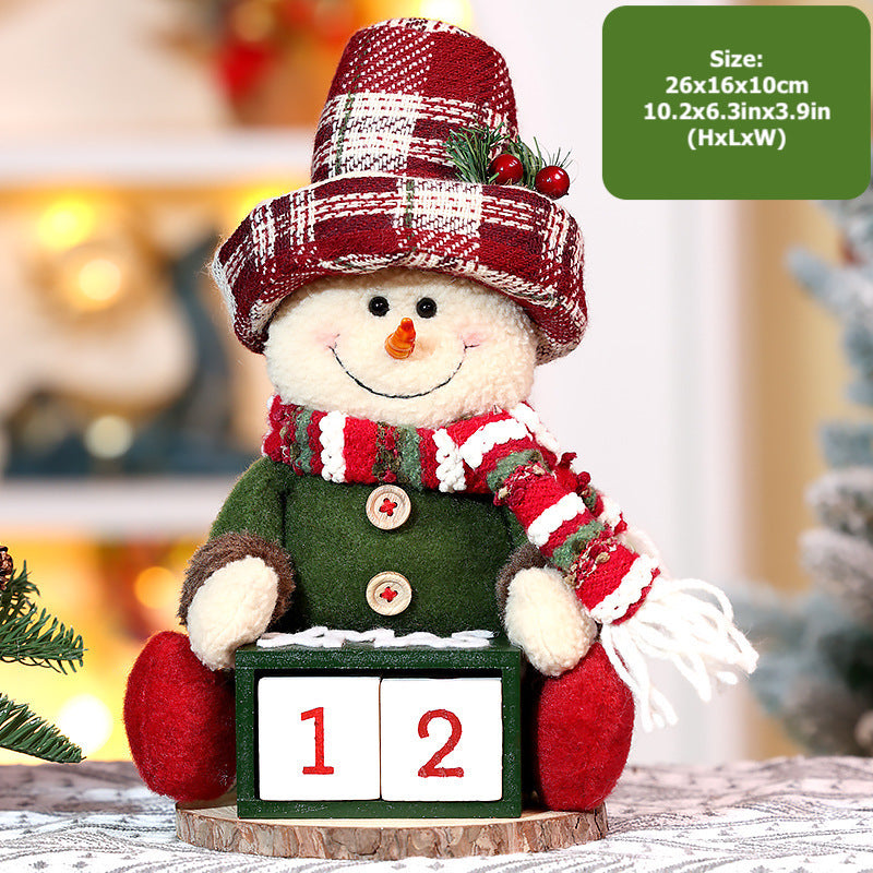 Christmas Countdown Calendar Decorations Retro Plaid Santa Snowman Doll Window Ornaments Xmas Gifts
