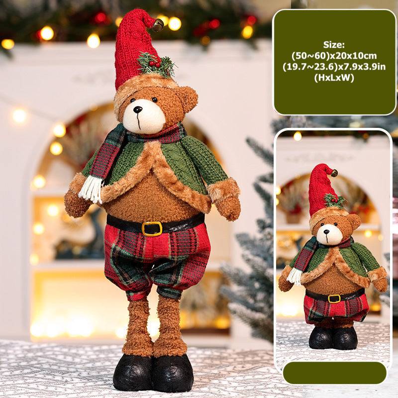 Christmas Retro Plaid Plush Doll Knitted Telescope Santa Snowman Ornaments Holiday Gift Window Home Decor