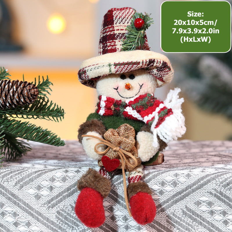 2PCS Christmas Decorations Plaid Snowman Santa Doll Pendant Xmas Tree Hanging Ornaments Holiday Home Decor