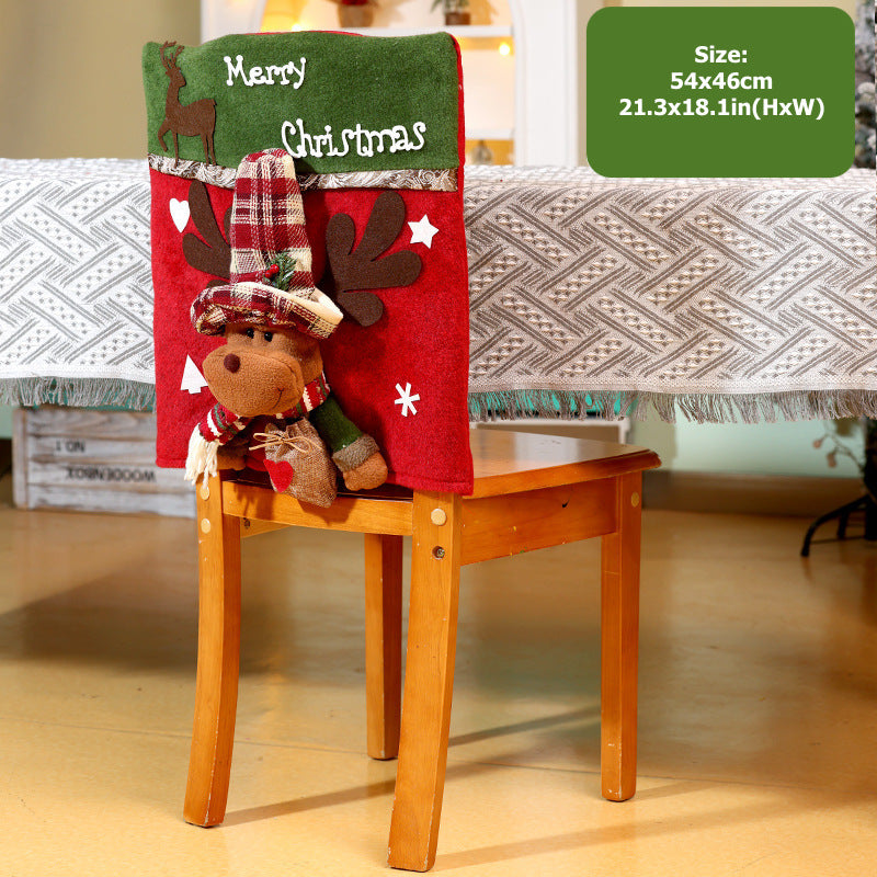 Christmas Decoration Retro Plaid Santa Chair Cover Snowman Doll Seat Cover Ornaments Holiday Hotel Home Decr