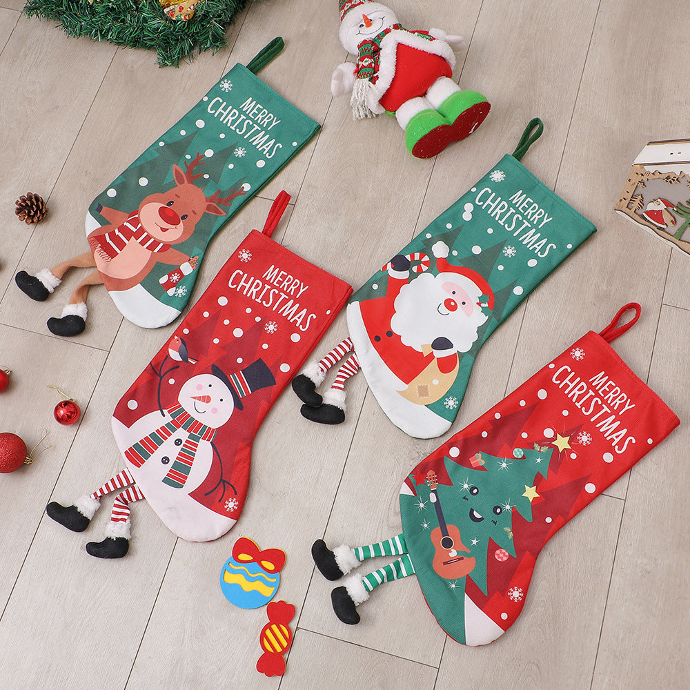 Christmas Stocking Cartoon Printing Gift Bag Santa Showman Xmas Tree Hanging Ornaments