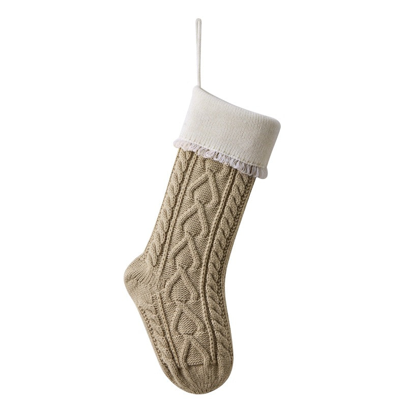 Heart Tassel Christmas Stocking Knitted Socks Large Gift Bag Xmas Party Decorations Hanging Ornament Candy Bag 18"