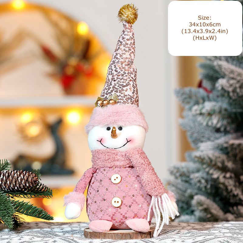 Pink Santa Clause Doll Ornaments Sitting Snowman Home Christmas Decorations Window Table Decor Xmas Gifts