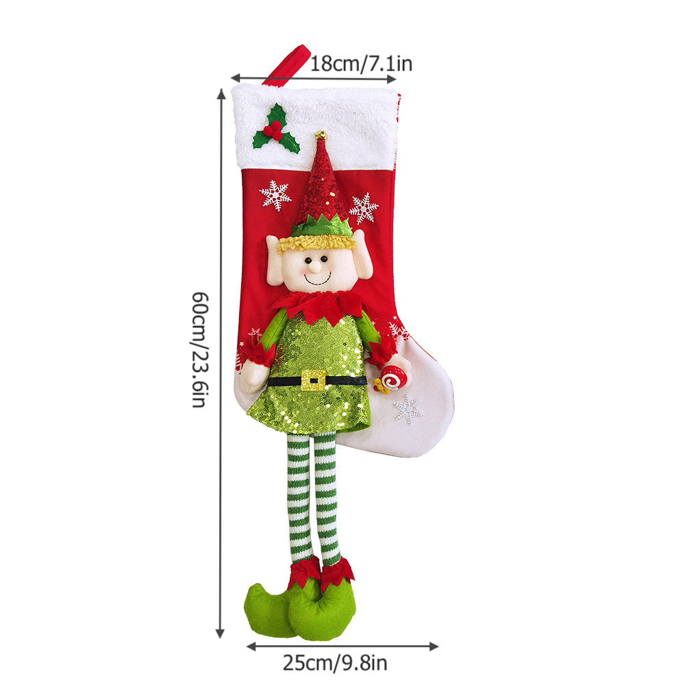 Cute Elf Christmas Stocking Longleg Doll Candy Gift Bag Xmas Tree Hanging Ornaments Fireplace Decorations