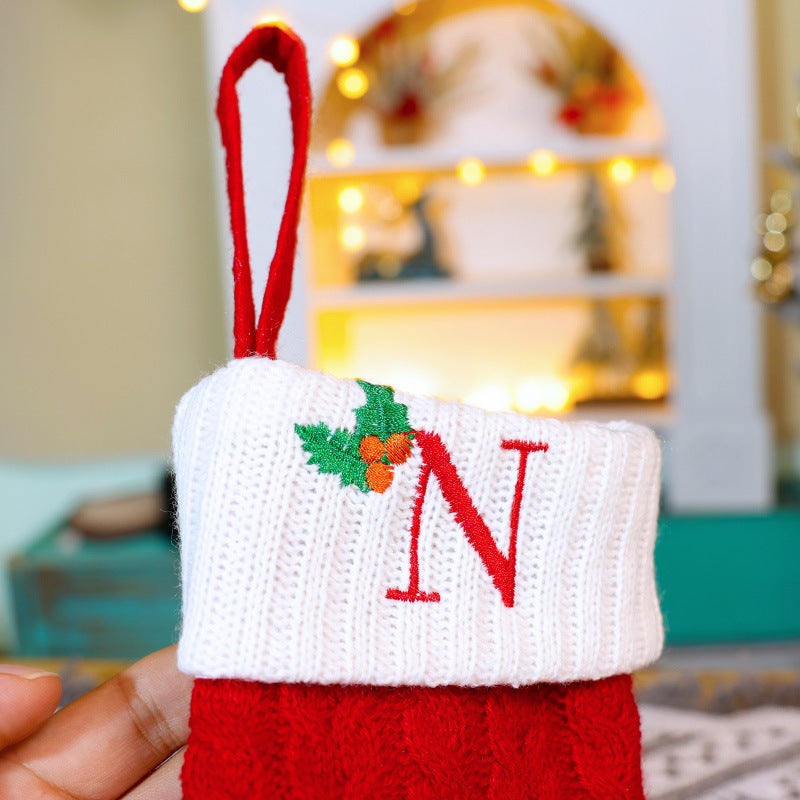 Knitted Stripe Christmas Stockings 26 Letters Embroidery Socks Decorations Gift Bag Xmas Tree Hanging Ornaments