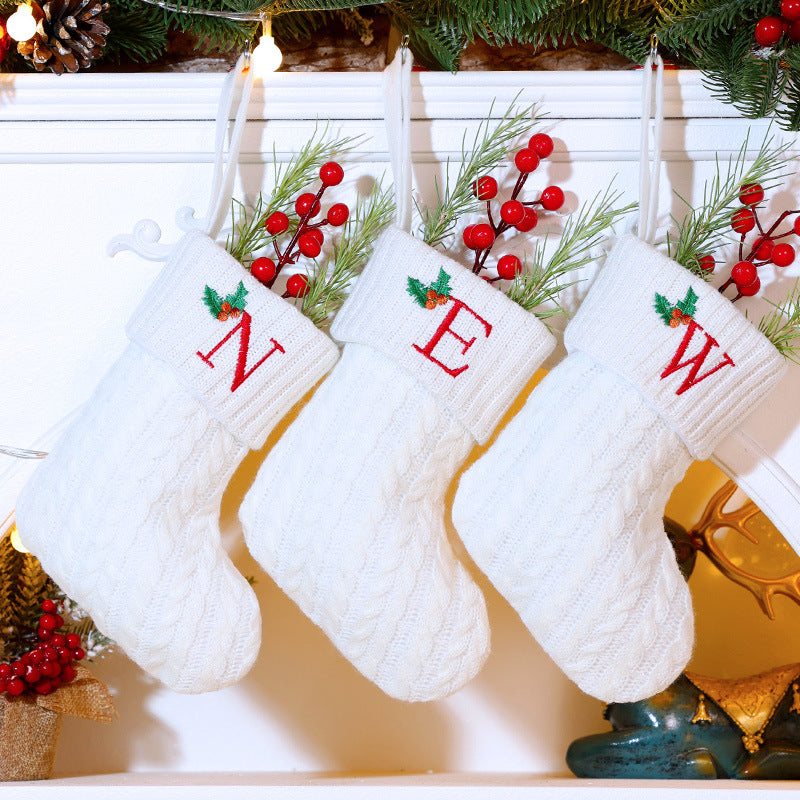 Knitted Stripe Christmas Stockings 26 Letters Embroidery Socks Decorations Gift Bag Xmas Tree Hanging Ornaments