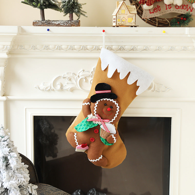 Christmas Stocking Decorations Cute Gingerbread Man Gift Bag Xmas Tree Hanging Ornaments Ginger Man Candy Bag Pendants Decor