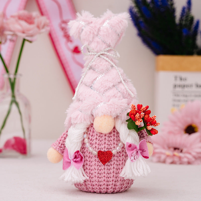 LED Heart Doll for Valentine‘s Day Decorations Sequin Plush Couple Dolls Ornaments Mother's Day