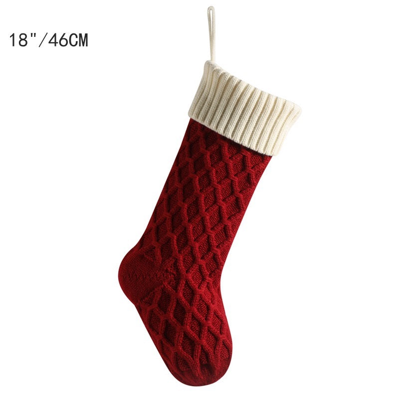 Large Knitted Diamond Christmas Stocking Candy Bag Decorations Gift Bag Xmas Tree Fireplace Hanging Ornament 18"