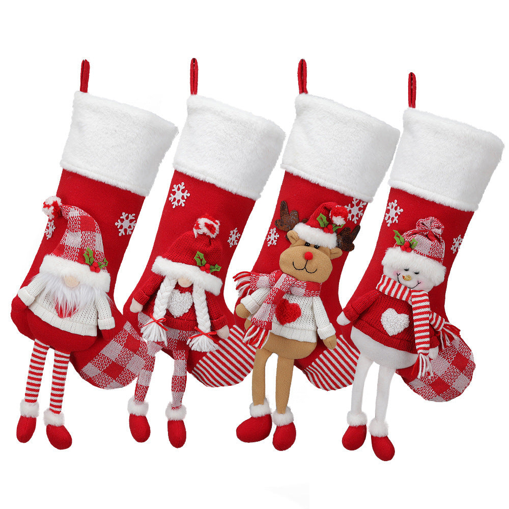 Christmas Stocking Gnome Doll Socks Xmas Tree Snowman Hanging Ornaments Gift Bag Fireplace Decor