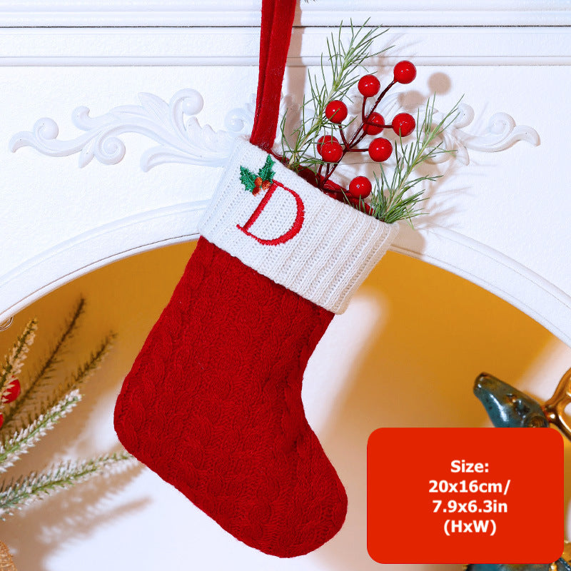 Knitted Stripe Christmas Stockings 26 Letters Embroidery Socks Decorations Gift Bag Xmas Tree Hanging Ornaments