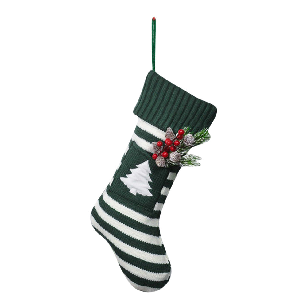 Knitted Stripe Christmas Stockings Decorations Cat and Dog Pet Socks Large Gift Bag Fireplace Xmas Tree Hanging Ornaments