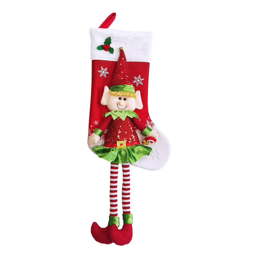 Cute Elf Christmas Stocking Longleg Doll Candy Gift Bag Xmas Tree Hanging Ornaments Fireplace Decorations