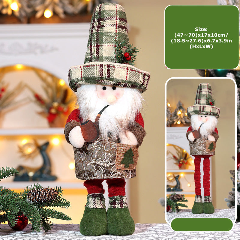 Christmas Telescope Doll Ornaments Retro Plaid Santa Decorations Snowman Deer Window Display Xmas Home Decor
