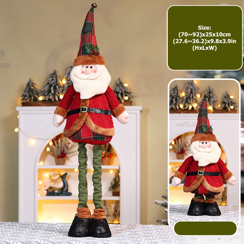 Christmas Retro Plaid Plush Doll Knitted Telescope Santa Snowman Ornaments Holiday Gift Window Home Decor