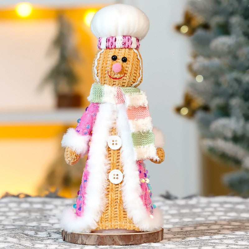 Christmas Decorations Pink Gingerbread Man Sequin Standing Doll Party Ornaments Home Table Decor Holiday Gift