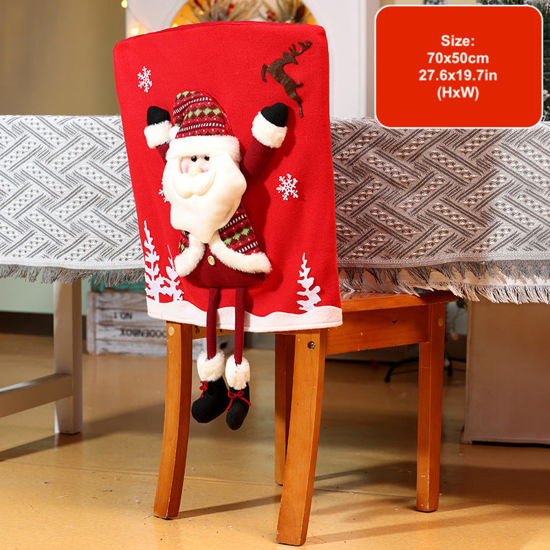 Christmas Chair Cover Longlegs Santa Snowman Ornaments Xmas Hotel Dinning Room Decoration