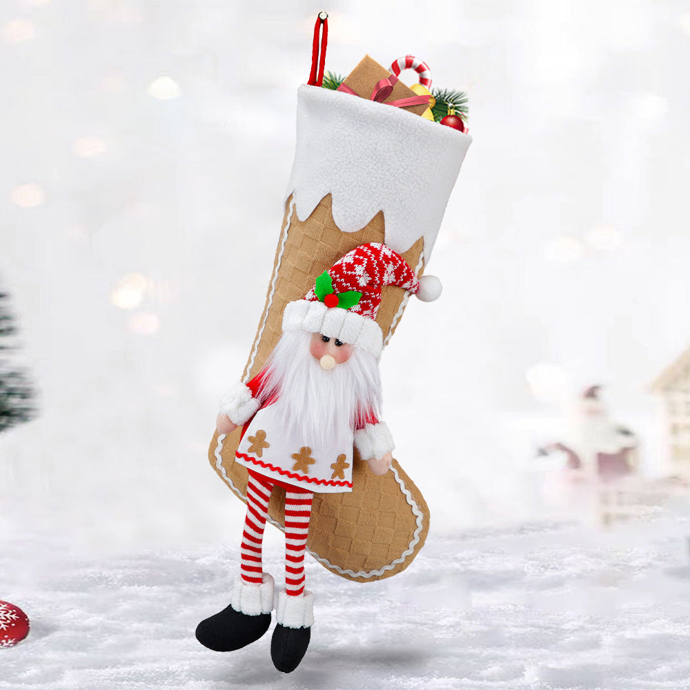 18inch Christmas Stocking Santa Gingerbread Man Heart Gift Bag Xmas Tree Hanging Ornaments Large Doll Candy Bag Decorations