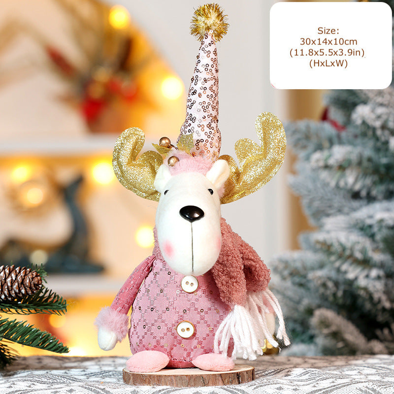 Pink Santa Clause Doll Ornaments Sitting Snowman Home Christmas Decorations Window Table Decor Xmas Gifts