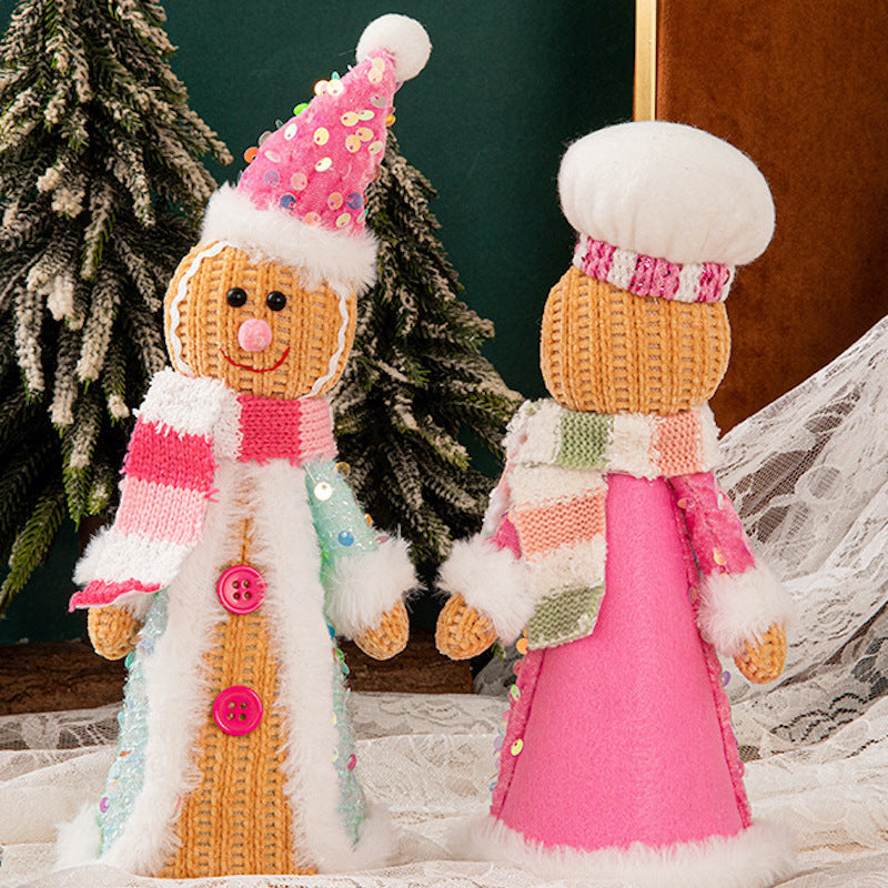 Christmas Decorations Pink Gingerbread Man Sequin Standing Doll Party Ornaments Home Table Decor Holiday Gift