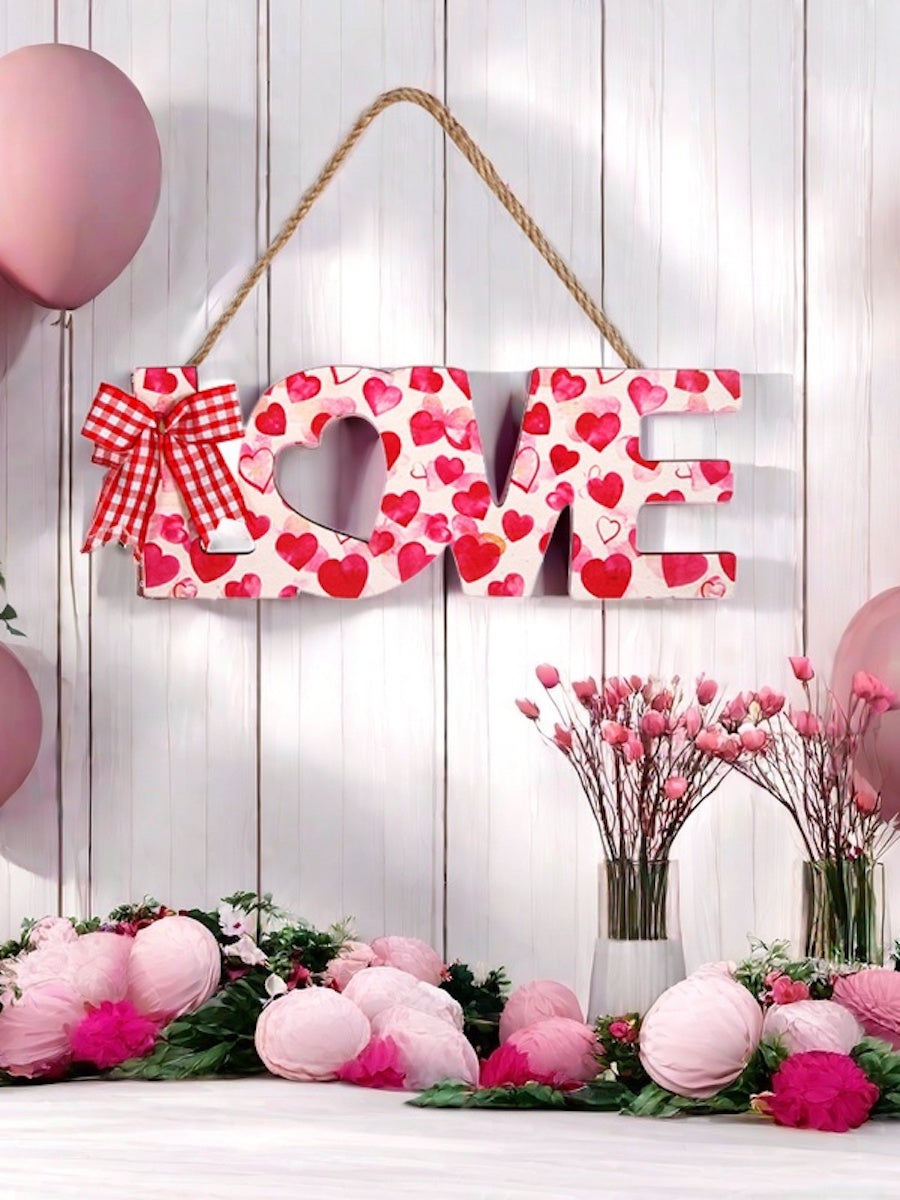Love Wooden Hanging Ornament Charming Decor for Wall, Front Door, Valentine's Day, Wedding, Holiday Home Decorations DIY Wreath Accessories