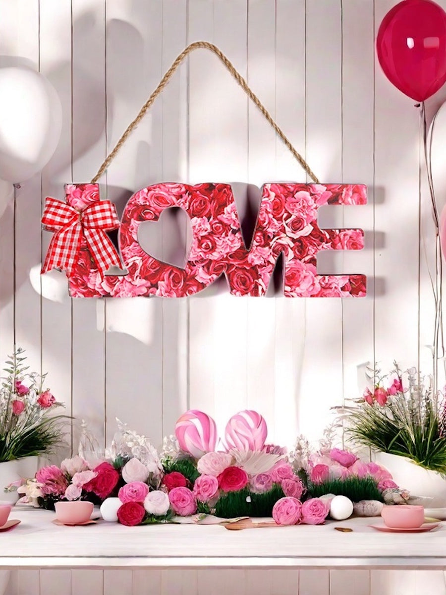 Love Wooden Hanging Ornament Charming Decor for Wall, Front Door, Valentine's Day, Wedding, Holiday Home Decorations DIY Wreath Accessories