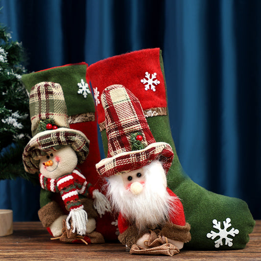 Christmas Stocking Decorations Santa Doll Candy Bag Hanging Ornament Snowman Gift Bag Xmas Tree Fireplace Pendant Holiday Decoration
