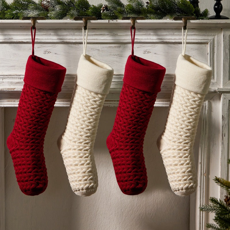 Christmas Hanging Ornament Knitted Stocking Gift Bag Socks Xmas Party Decorations Candy Bag