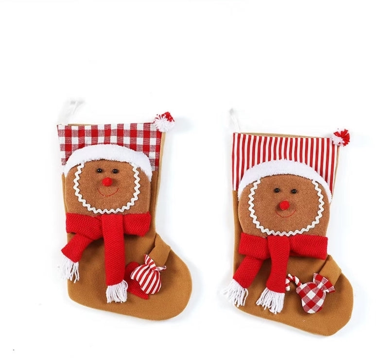 Christmas Stocking Gingerman Gift Bag Red White Plaid Gingerbread Man Candy Bag Strip Hanging Ornaments Xmas Tree Pendants Decorations Home Holiday Party Decor