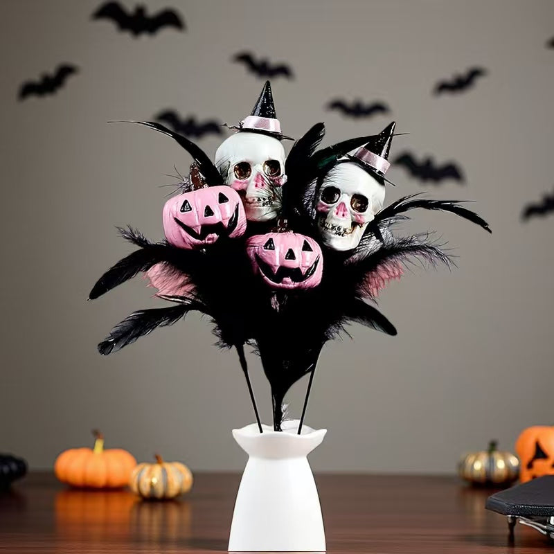 Halloween Decorations Skull Feather Branch DIY Pumpkin Bouquet Holiday Party Ornament Holiday Decor