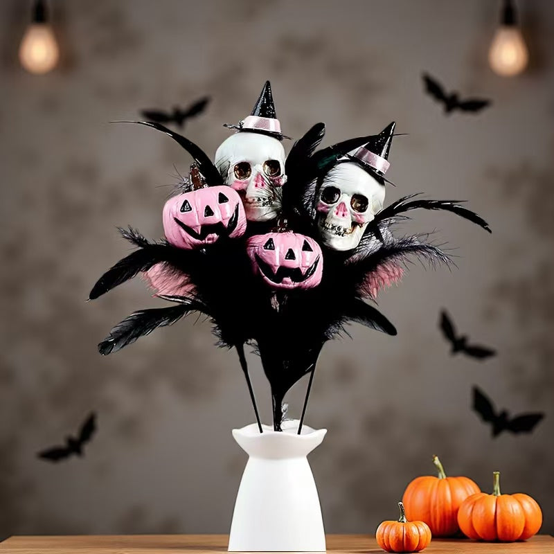Halloween Decorations Skull Feather Branch DIY Pumpkin Bouquet Holiday Party Ornament Holiday Decor