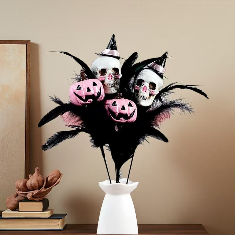 Halloween Decorations Skull Feather Branch DIY Pumpkin Bouquet Holiday Party Ornament Holiday Decor