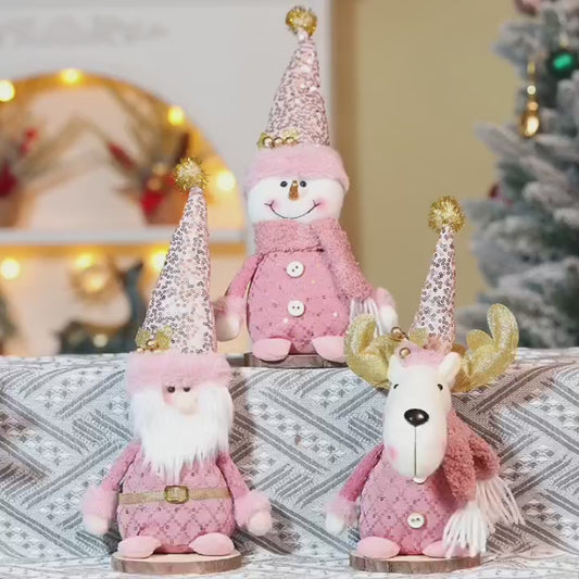 Pink Santa Clause Doll Ornaments Sitting Snowman Home Christmas Decorations Window Table Decor Xmas Gifts
