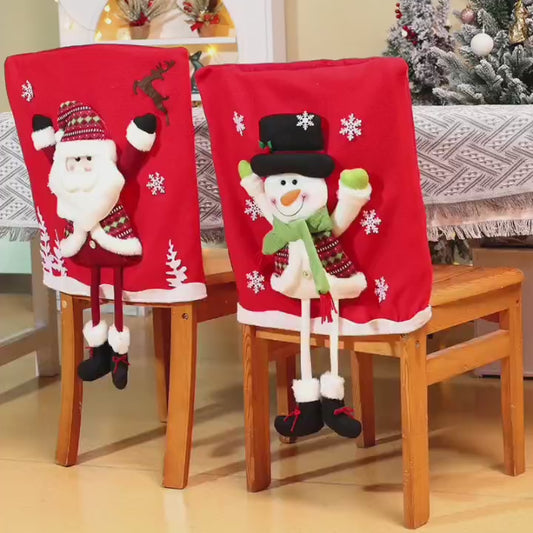 Christmas Chair Cover Longlegs Santa Snowman Ornaments Xmas Hotel Dinning Room Decoration