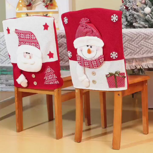 Christmas Decorations Cartoon Knitted Chair Covers Santa Snowman Chair back set Festive Dining Room Ornaments Home Decor