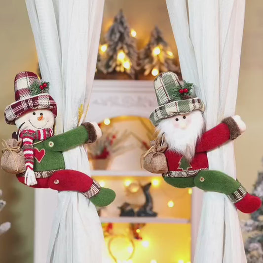Christmas Retro Plaid Curtain Buckle Decorations Xmas Snowman Doll Curtain Tieback Festival Home Decor