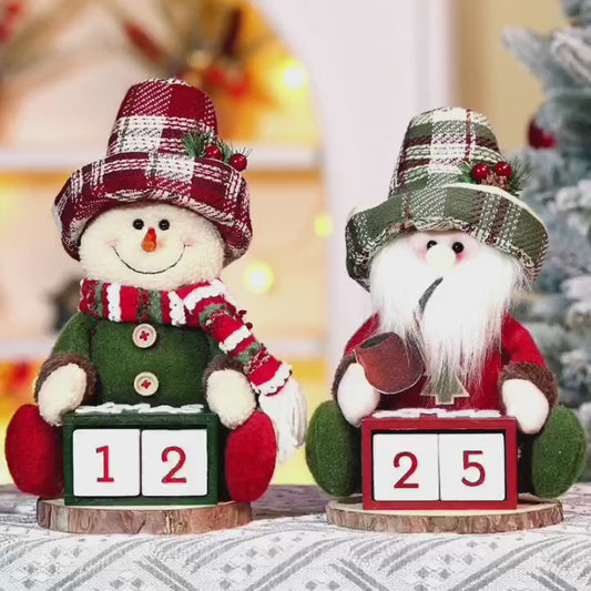 Christmas Countdown Calendar Decorations Retro Plaid Santa Snowman Doll Window Ornaments Xmas Gifts