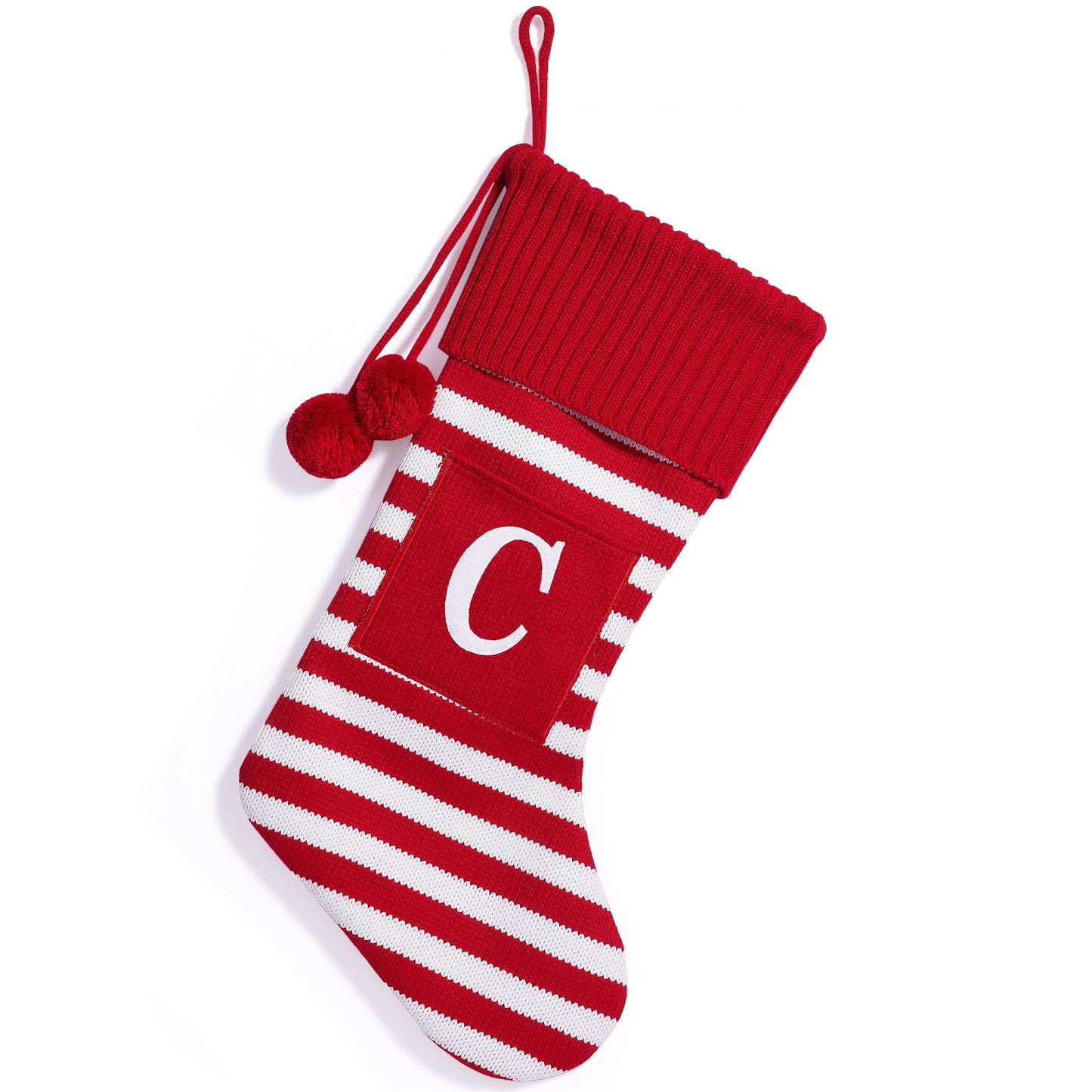26 Letters Christmas Stockings Knitted Stripe Gift Bag Xmas Decorations Large Candy Bag Hanging Ornaments