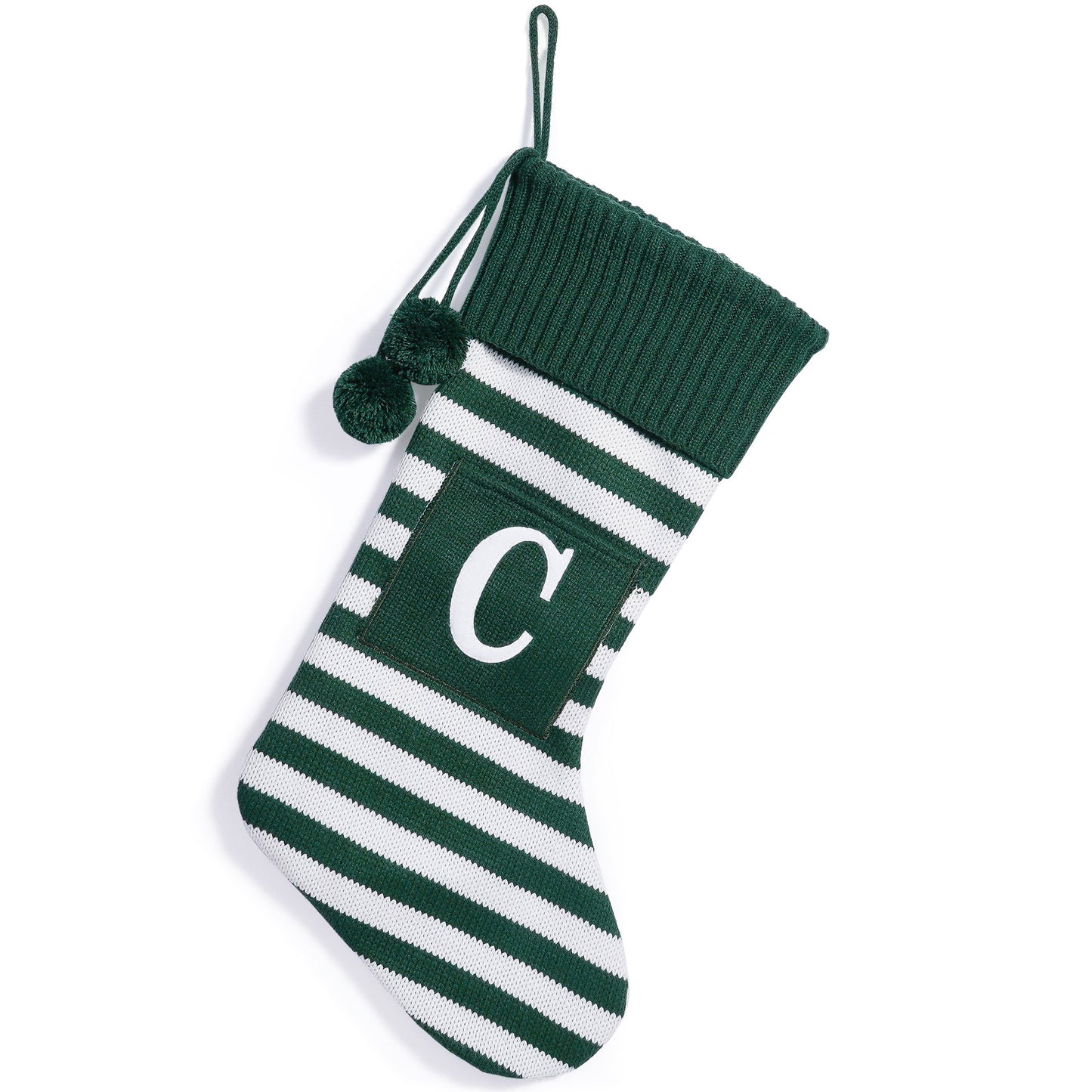 26 Letters Christmas Stockings Knitted Stripe Gift Bag Xmas Decorations Large Candy Bag Hanging Ornaments