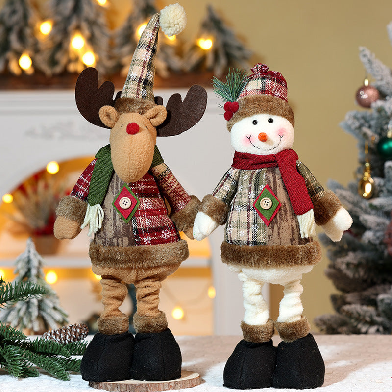 Christmas Plaid Snowflake Doll Telescope Santa Snowman Ornaments Shopping Mall Decorations Holiday Gifts Window Home Decor